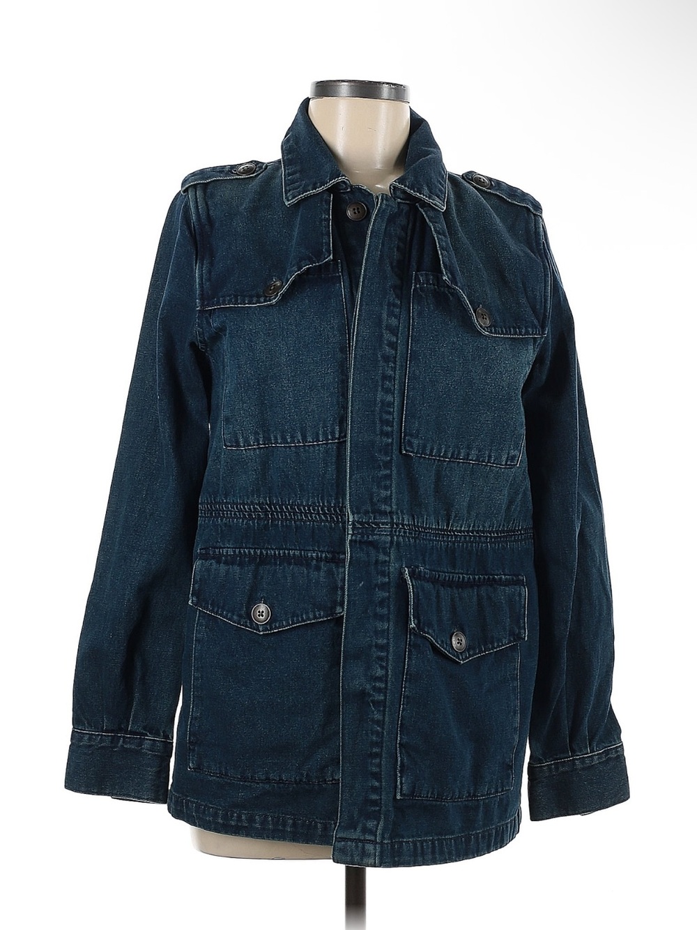 100% Cotton Dark Blue Denim Field Jacket Size Medium